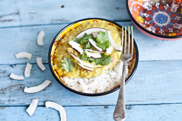 Coral Lentil Dhal with Coconut Milk and Coconut Strips - Main Course Recipe