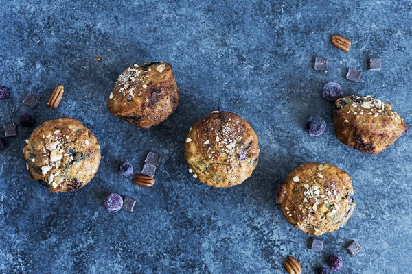 Gluten-Free Banana Muffins with Blueberries, Pecans and Chocolate Chunks - Breakfast Recipe