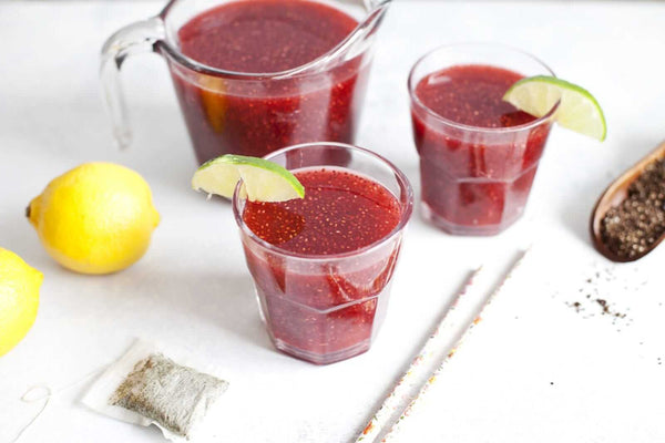 Green Tea Chia Lemonade with Raspberries - Drink Recipe