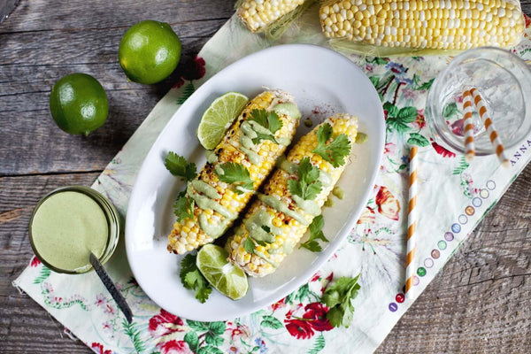 Grilled Corn on the Cob with Creamy Walnut-Basil Sauce - Appetizer Recipe