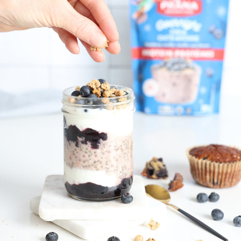 Organic Overnight Chia Oats with Protein – Blueberry Muffin
